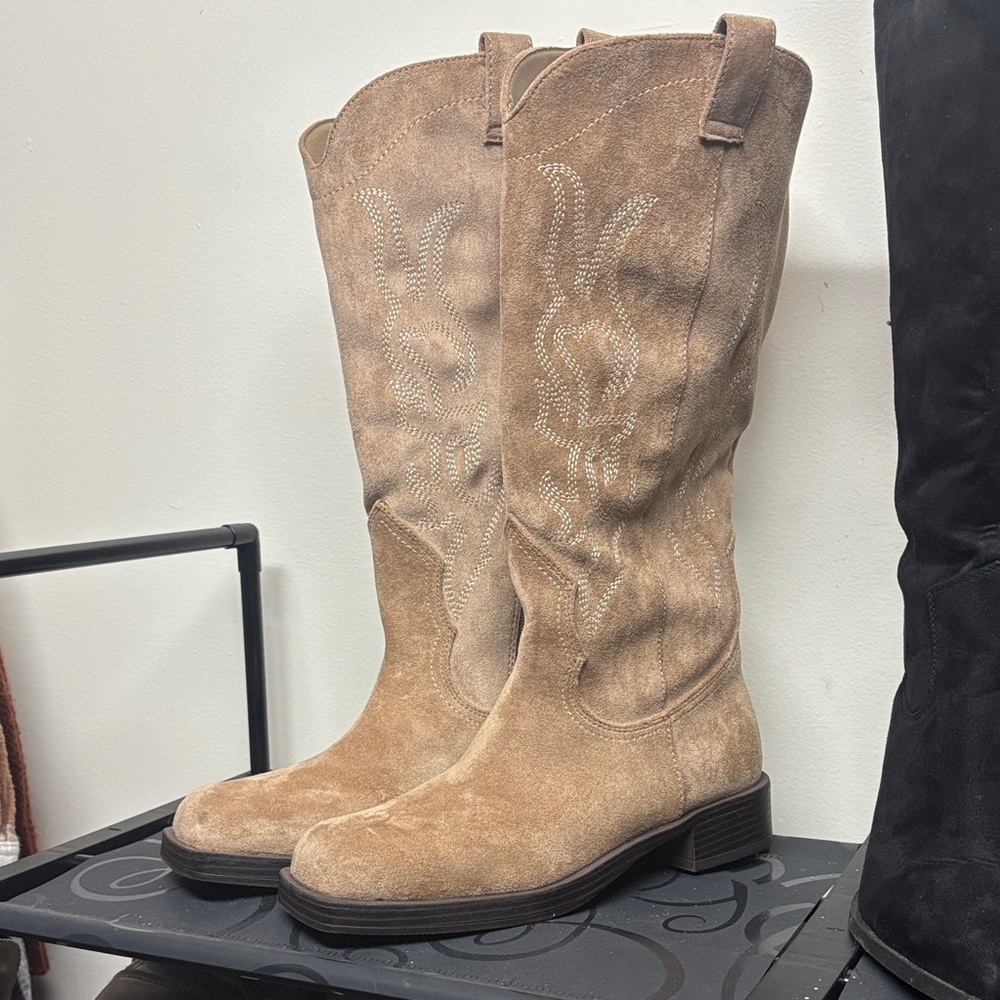 No Boundaries Light Brown Suede Heeled Boots